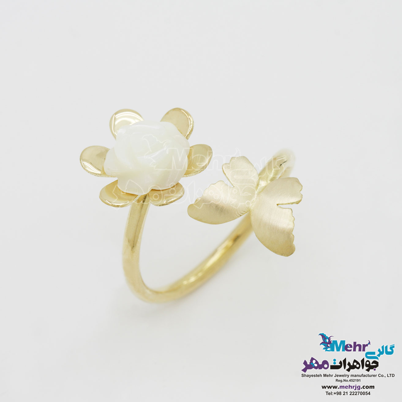 انگشتر طلا - طرح گل و پروانه