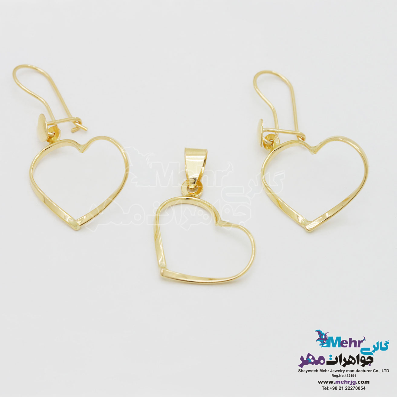 نیم ست طلا - آویز و گوشواره - طرح قلب منحنی