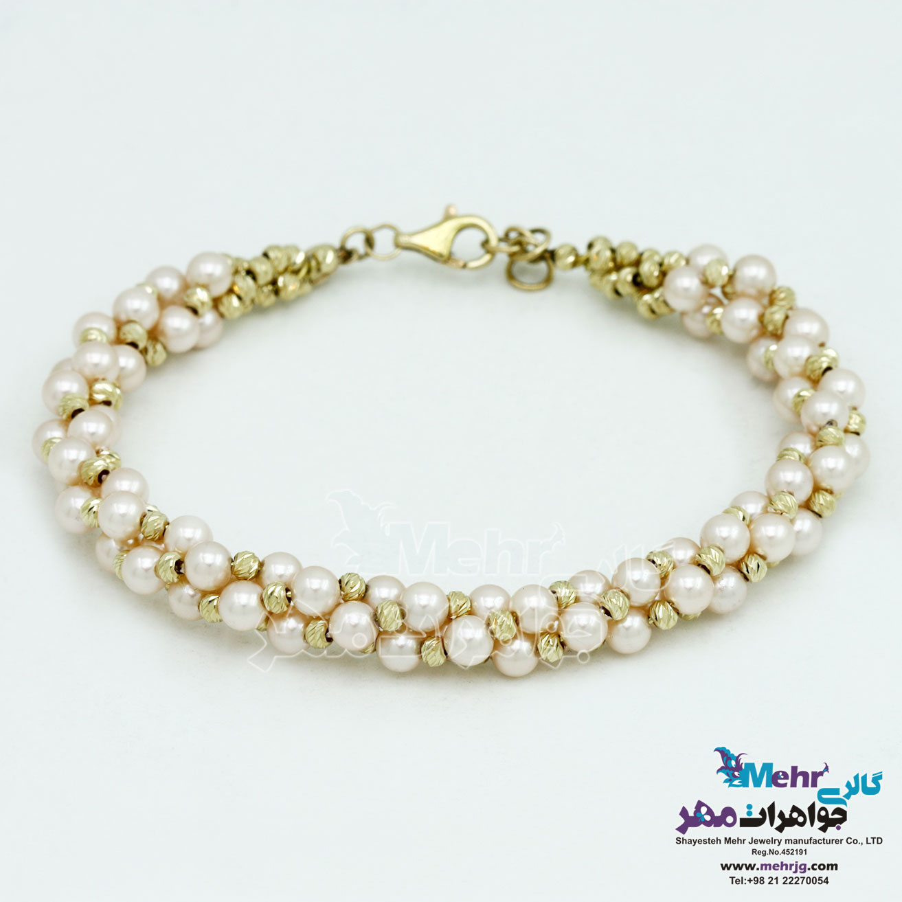 دستبند طلا و سنگ - طرح مروارید نشان