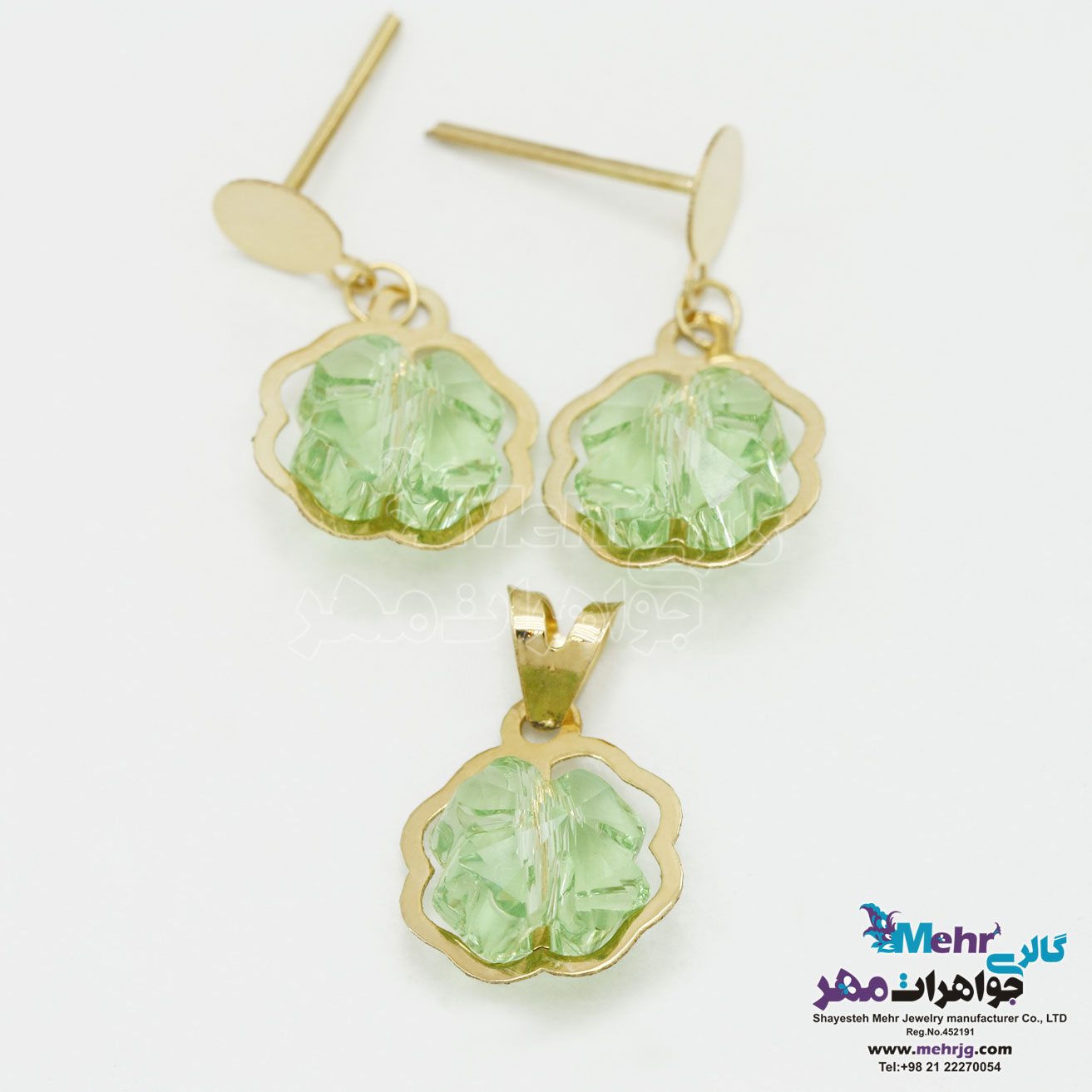 نیم ست طلا - آویز و گوشواره - سنگ سواروسکی گل