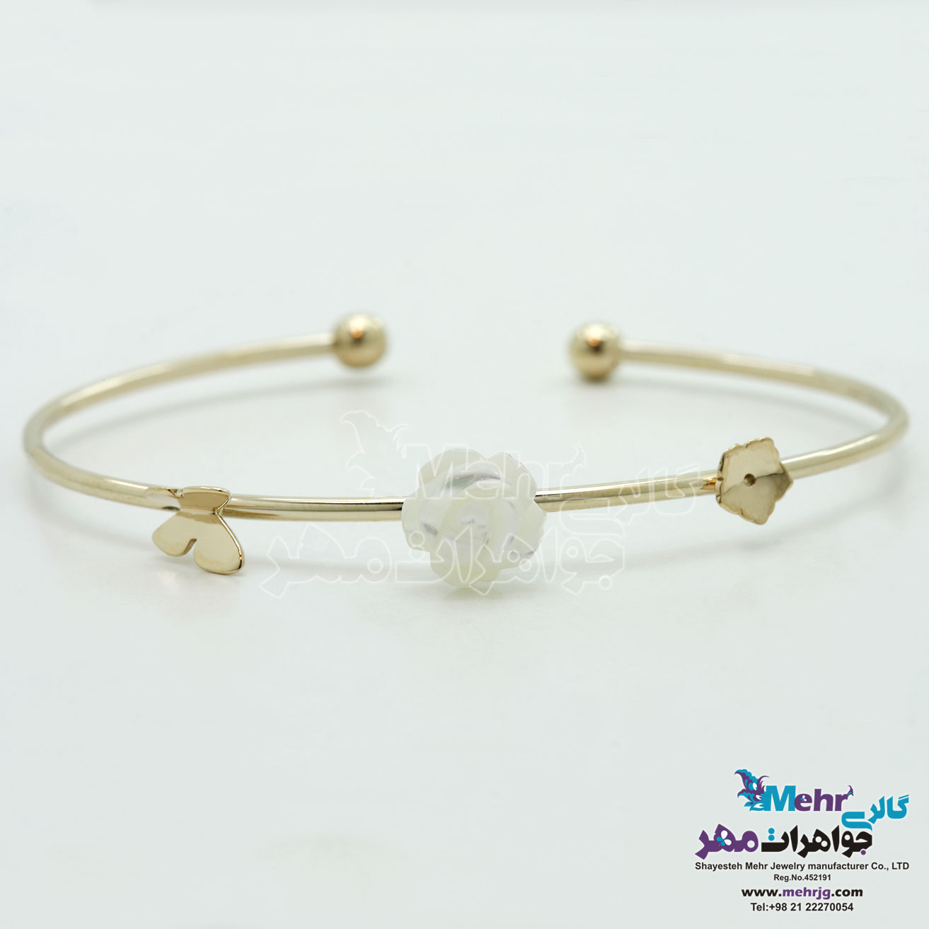 دستبند النگویی طلا - طرح گل و پروانه