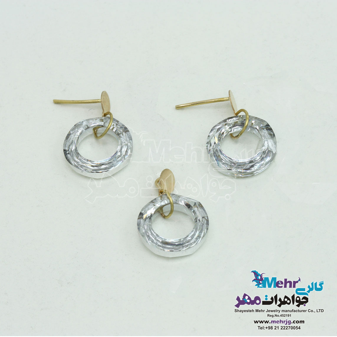 نیم ست طلا - آویز و گوشواره - سنگ سواروسکی رینگ