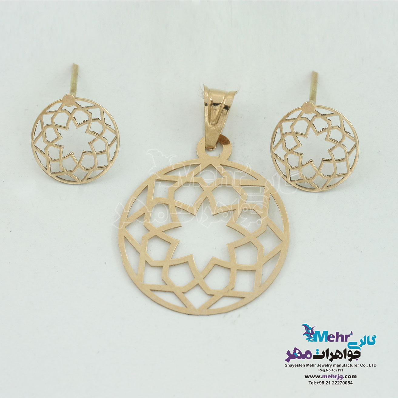 نیم ست طلا - آویز و گوشواره - طرح شمسه