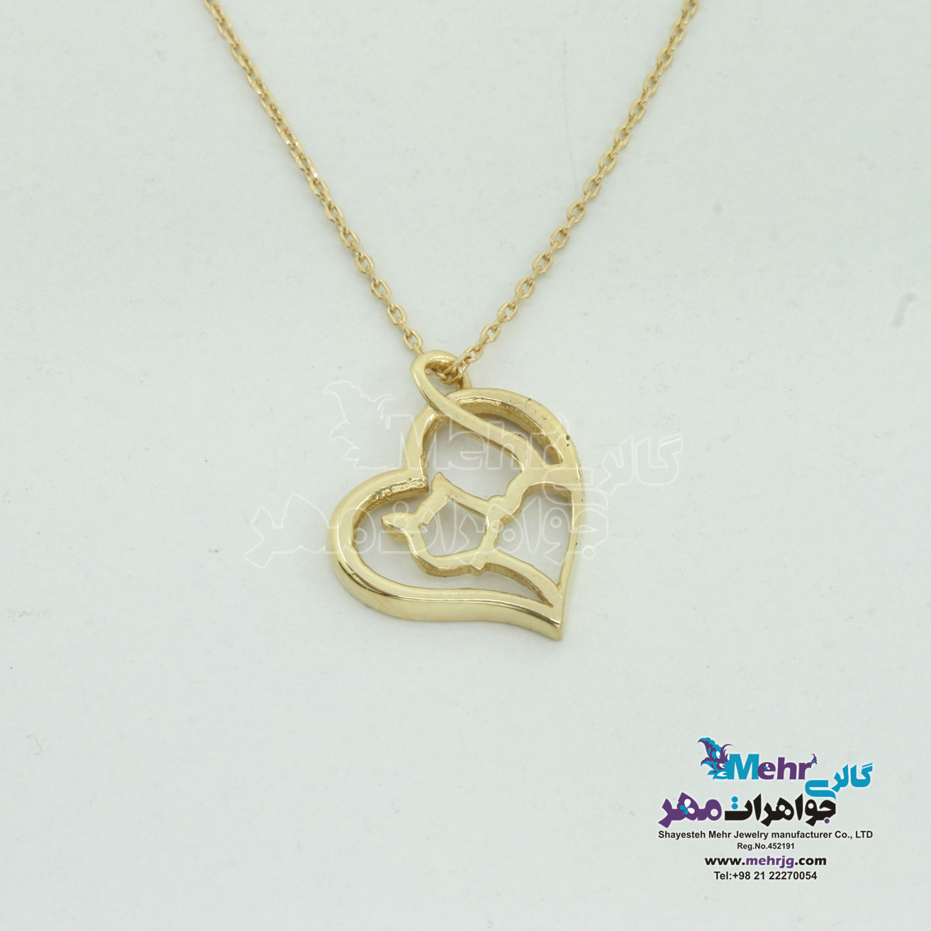 گردنبند طلا - طرح قلب و گربه