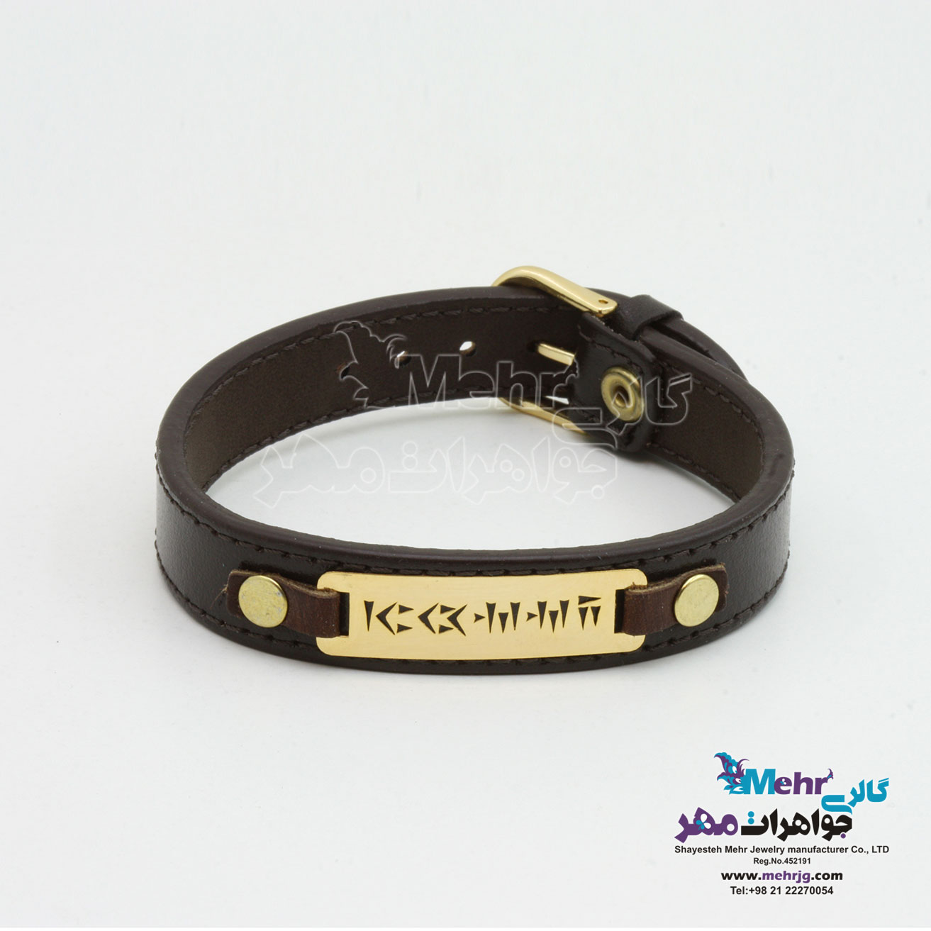 دستبند طلا و چرم - طرح خط میخی