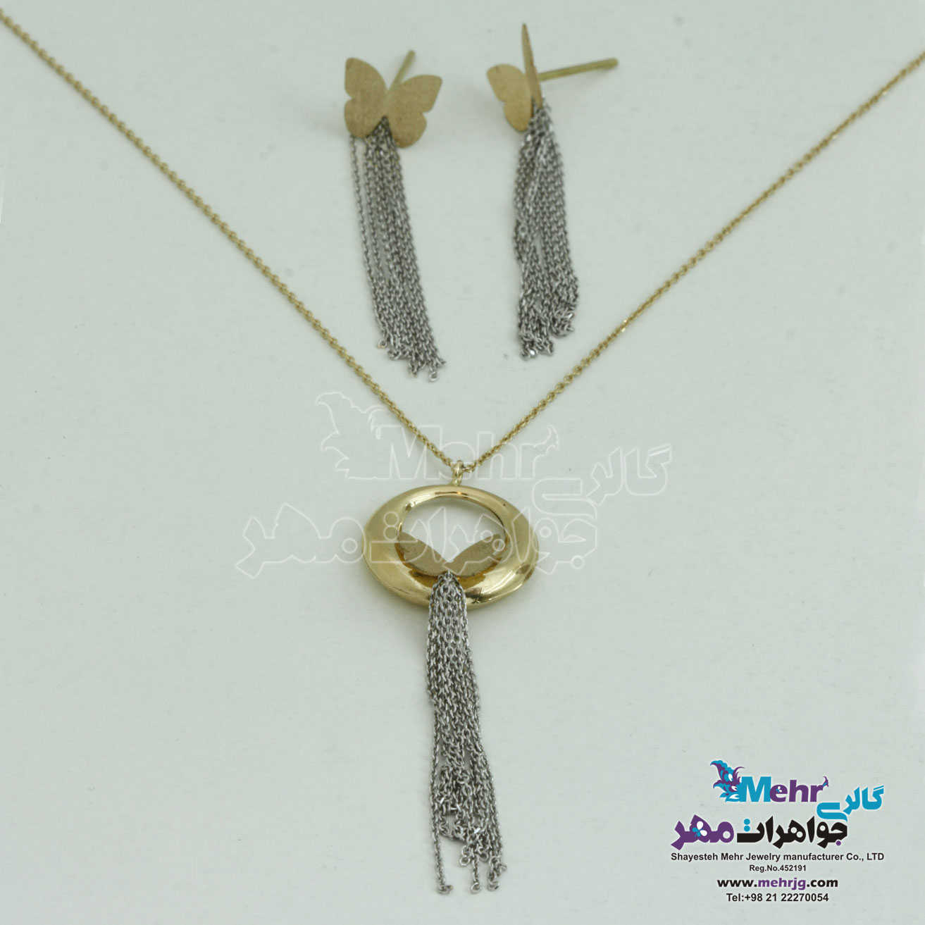 نیم ست طلا - گردنبند و گوشواره - طرح پروانه