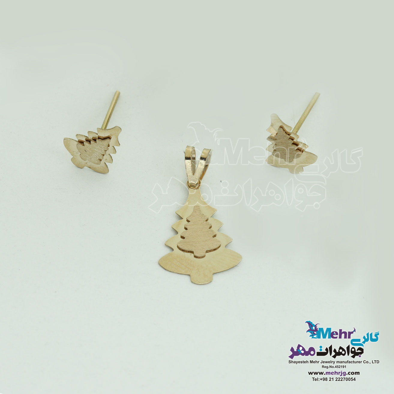 نیم ست طلا - آویز و گوشواره - طرح کاج