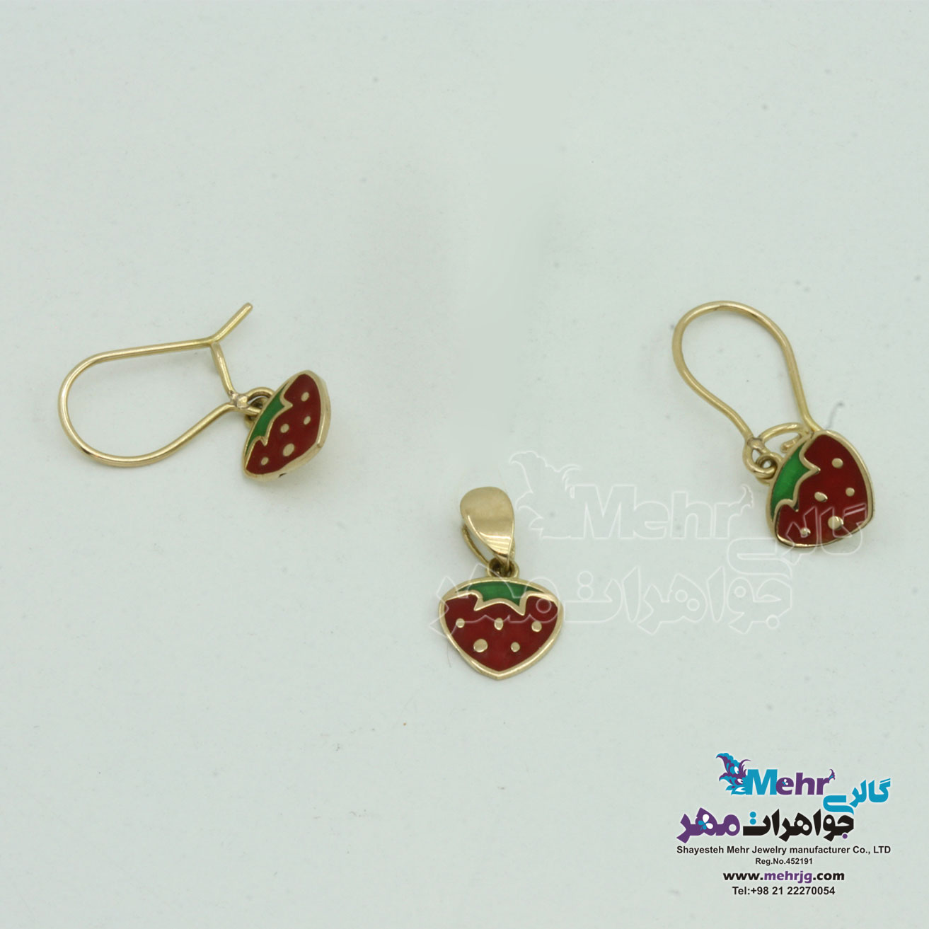 نیم ست طلا - آویز و گوشواره - طرح توت فرنگی