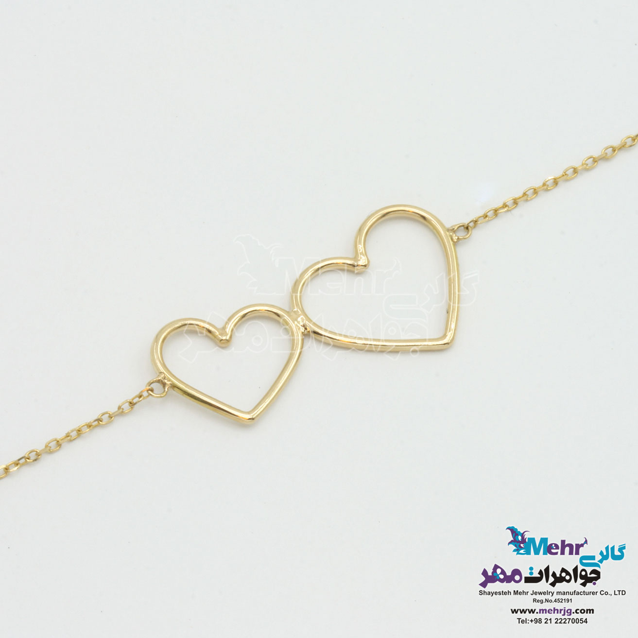دستبند طلا - طرح دو قلب