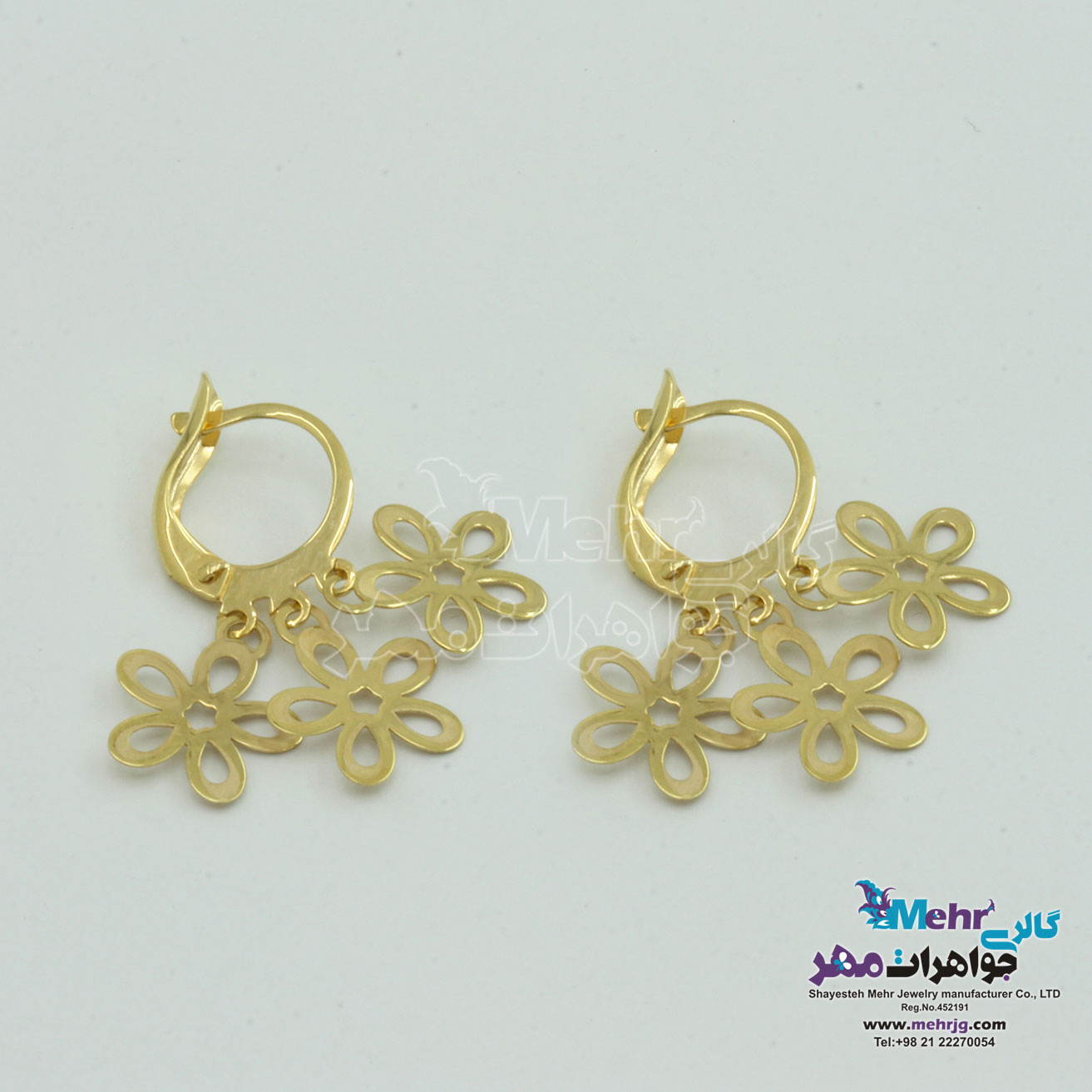 گوشواره طلا - طرح روکو - شکوفه سیب