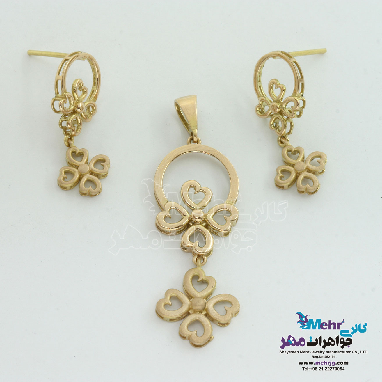 نیم ست طلا - آویز و گوشواره - طرح گل بنفشه