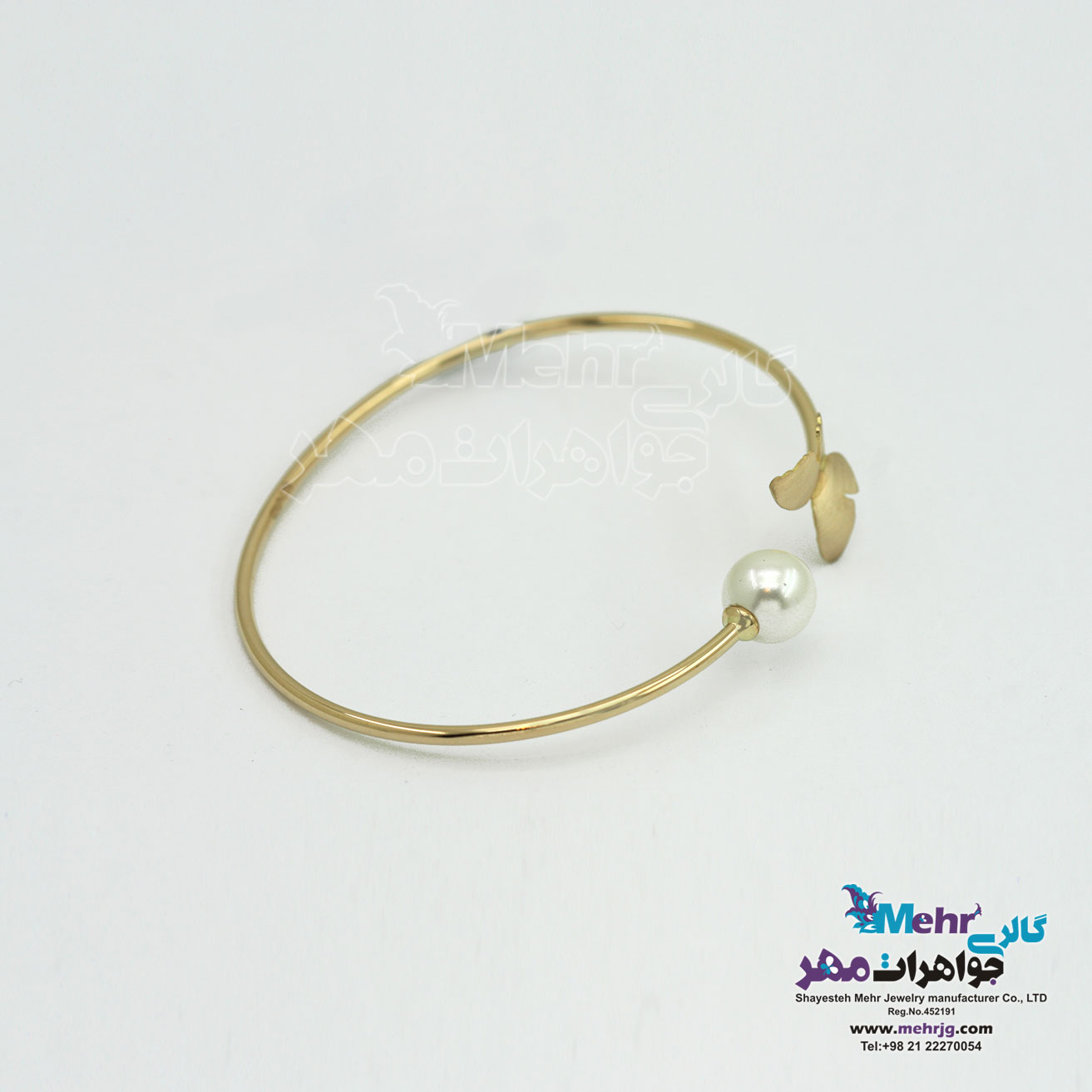 دستبند النگویی طلا - طرح پروانه و مرواریدنشان