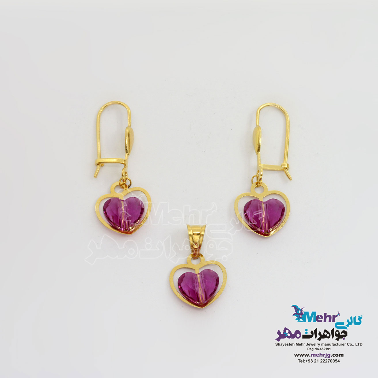 نیم ست طلا - آویز و گوشواره - سنگ سواروسکی قلب