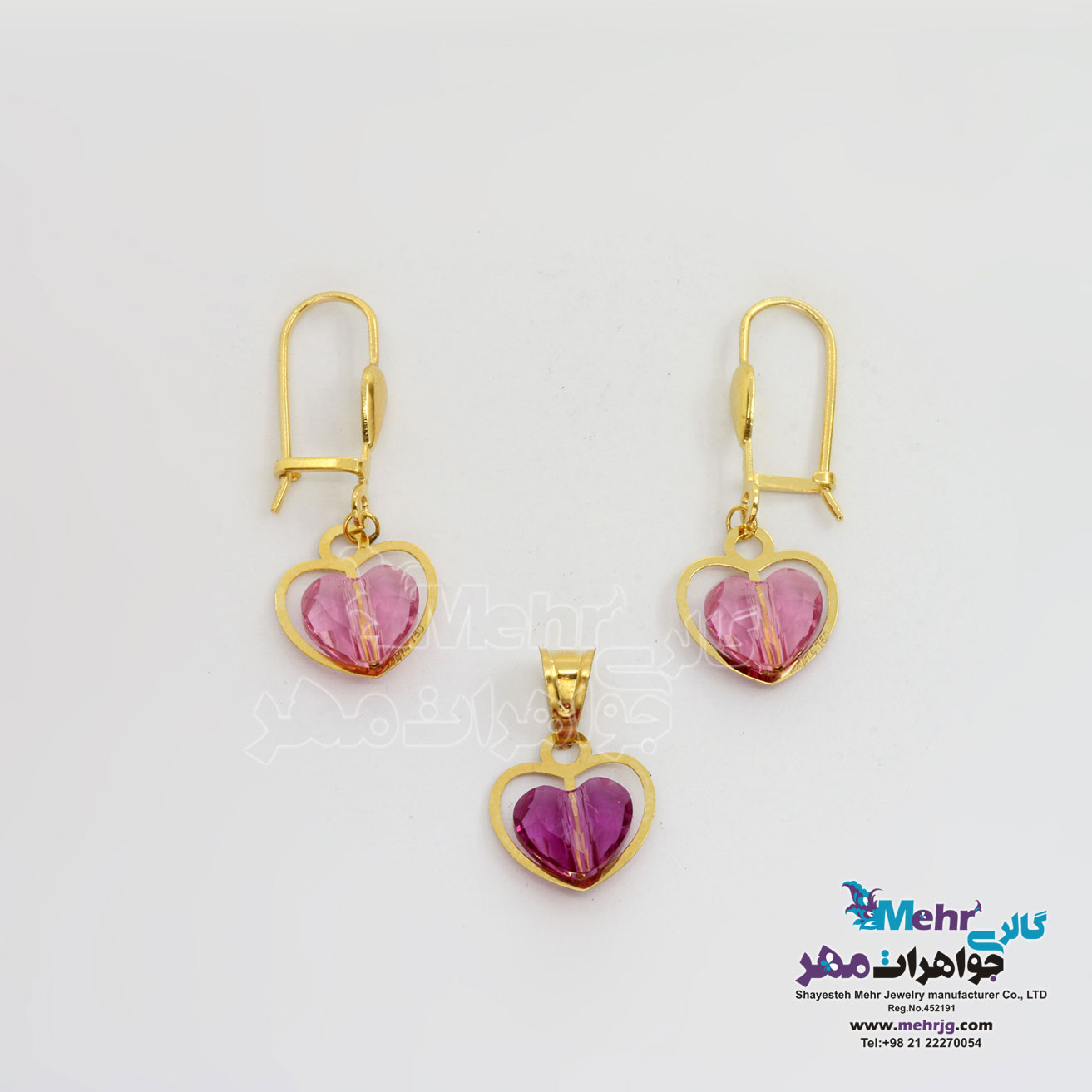 نیم ست طلا - آویز و گوشواره - سنگ سواروسکی قلب