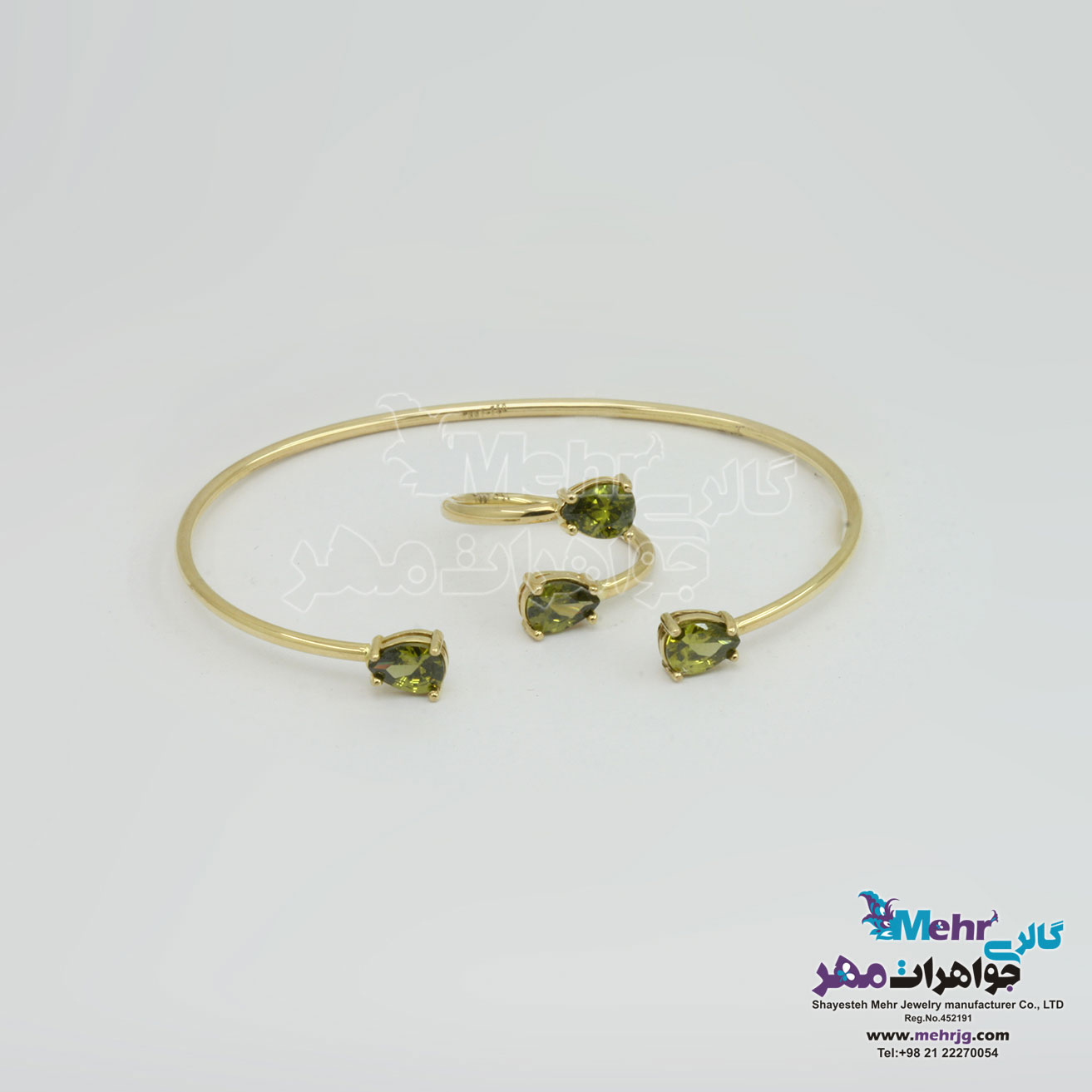 نیم ست طلا - دستبند و انگشتر - طرح اشکی