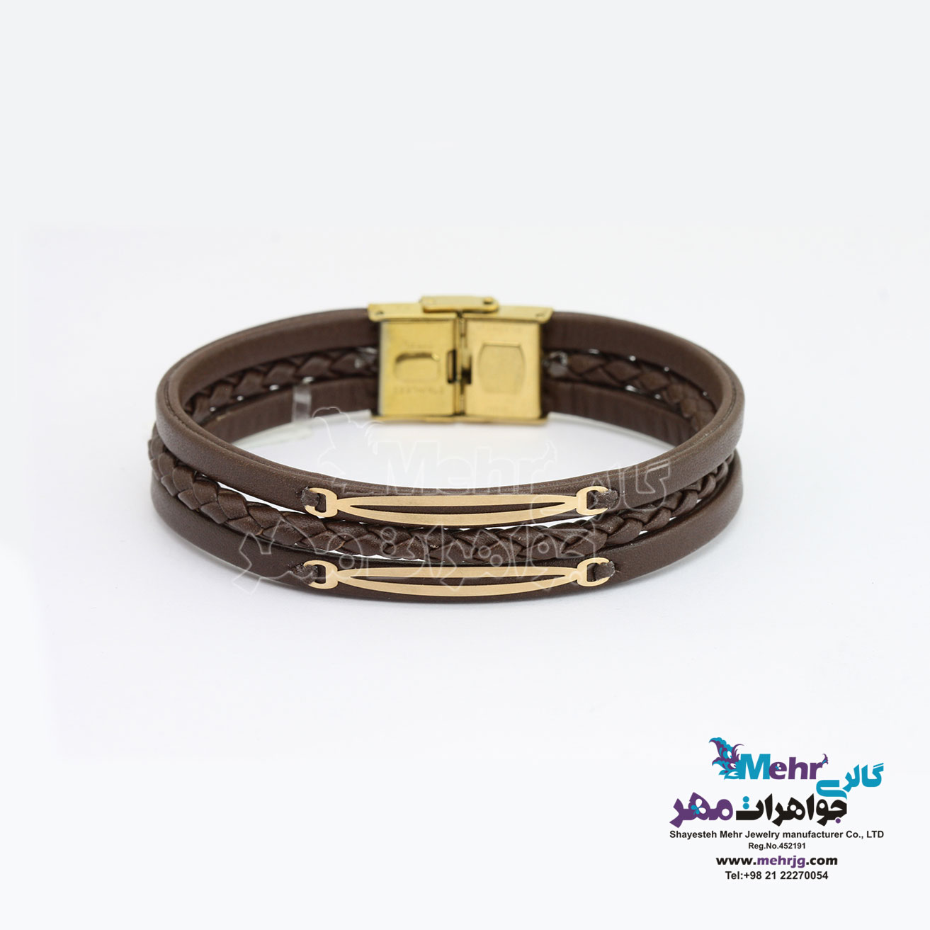 دستبند طلا و چرم - طرح هندسی