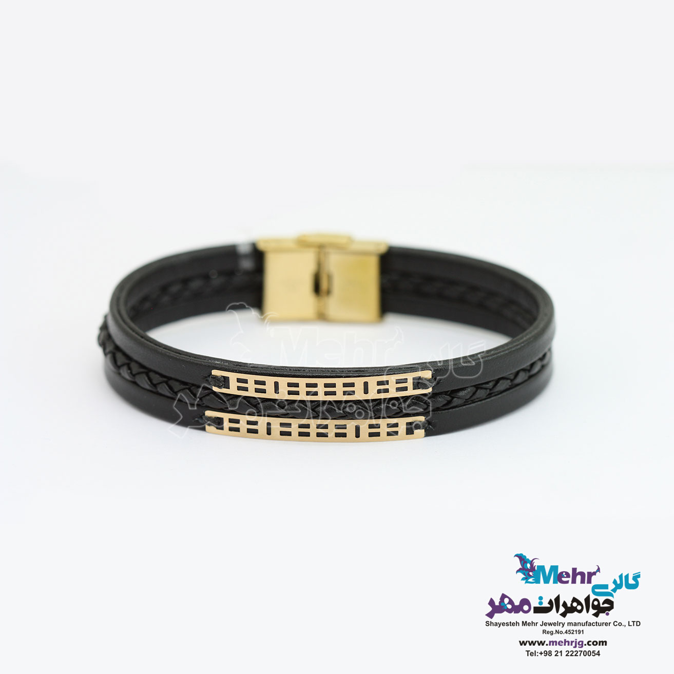 دستبند طلا و چرم - طرح هندسی