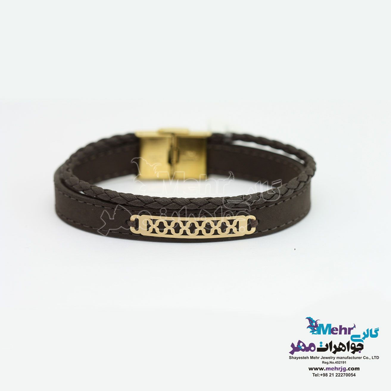 دستبند طلا و چرم - طرح هندسی