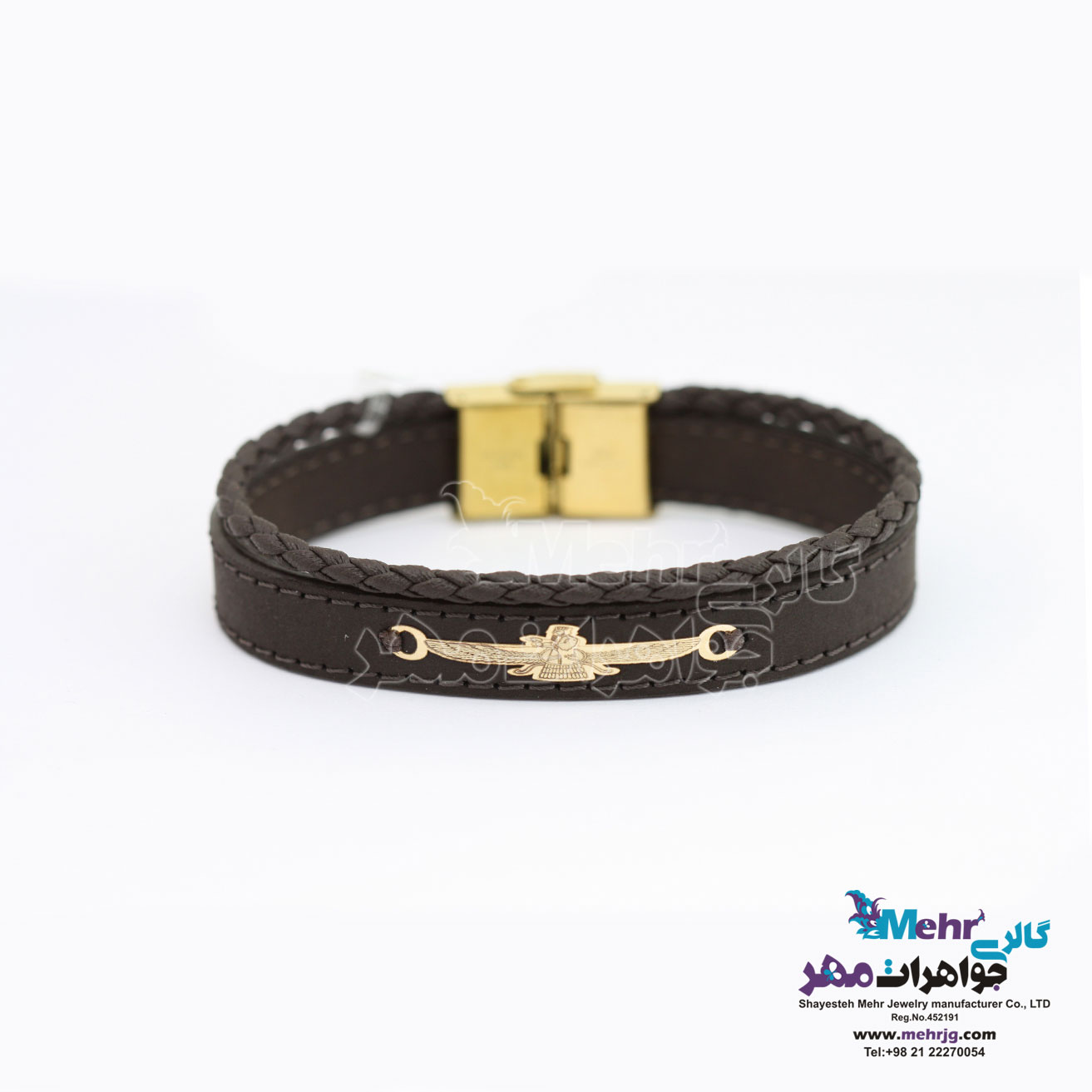 دستبند طلا و چرم - طرح فروهر