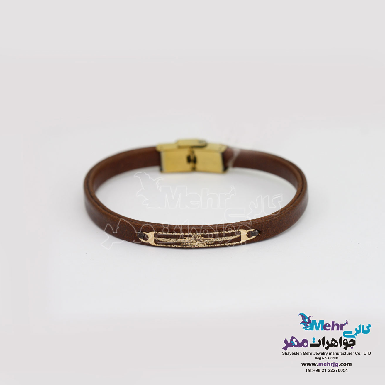 دستبند طلا و چرم - طرح فروهر