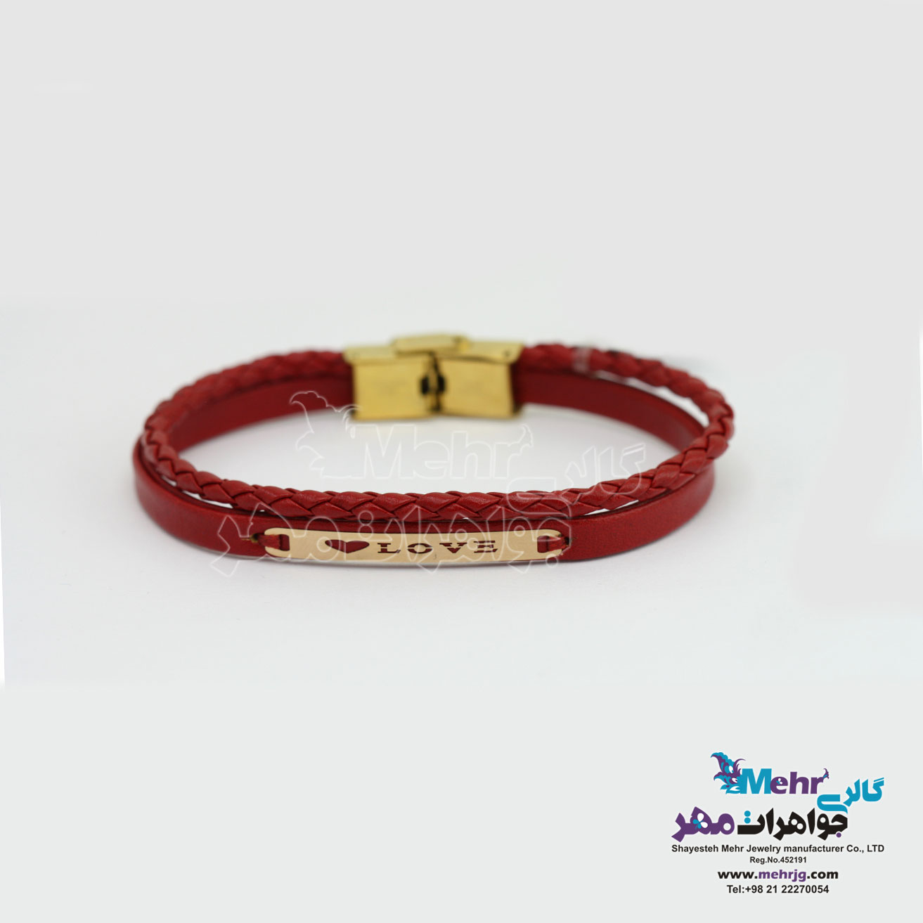 دستبند طلا و چرم - طرح LOVE