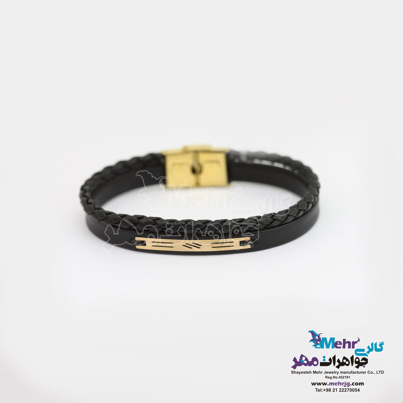 دستبند طلا و چرم - طرح هندسی