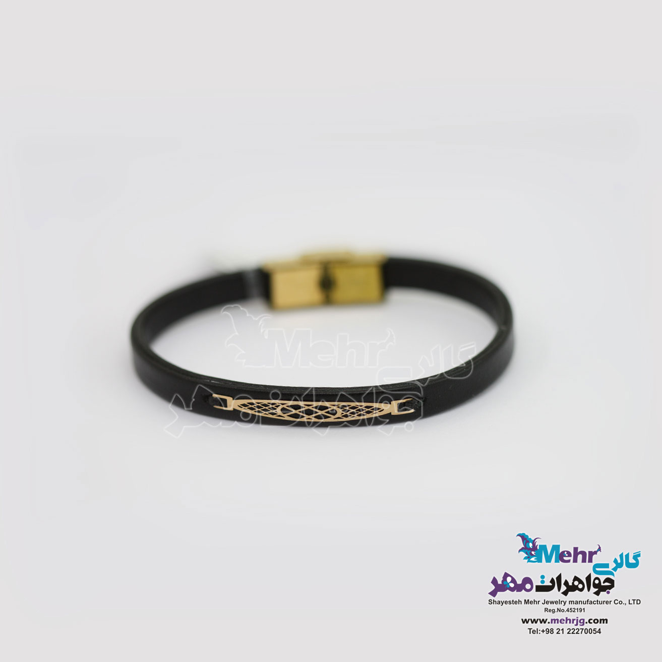دستبند طلا و چرم - طرح هندسی