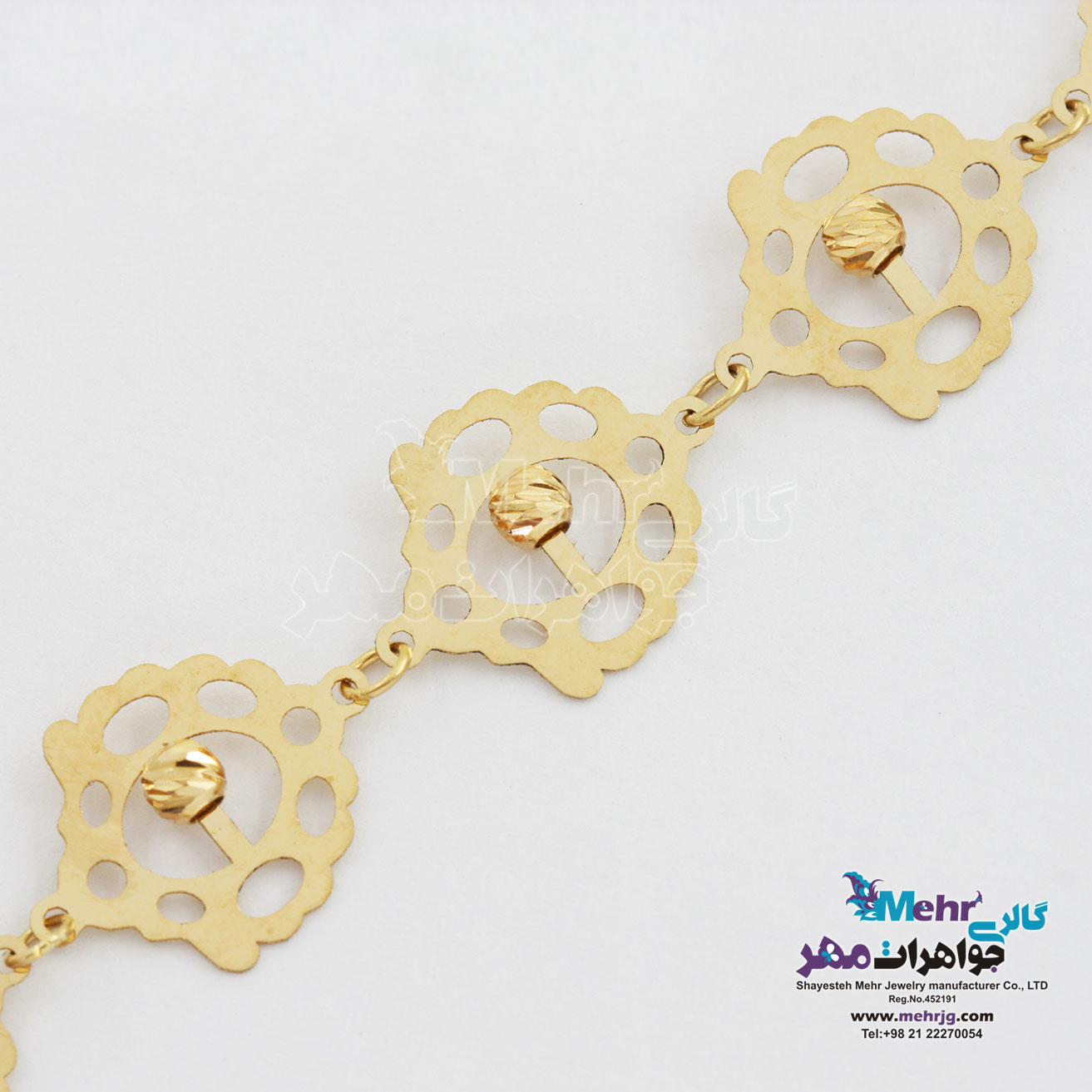 دستبند طلا - طرح گل و گوی