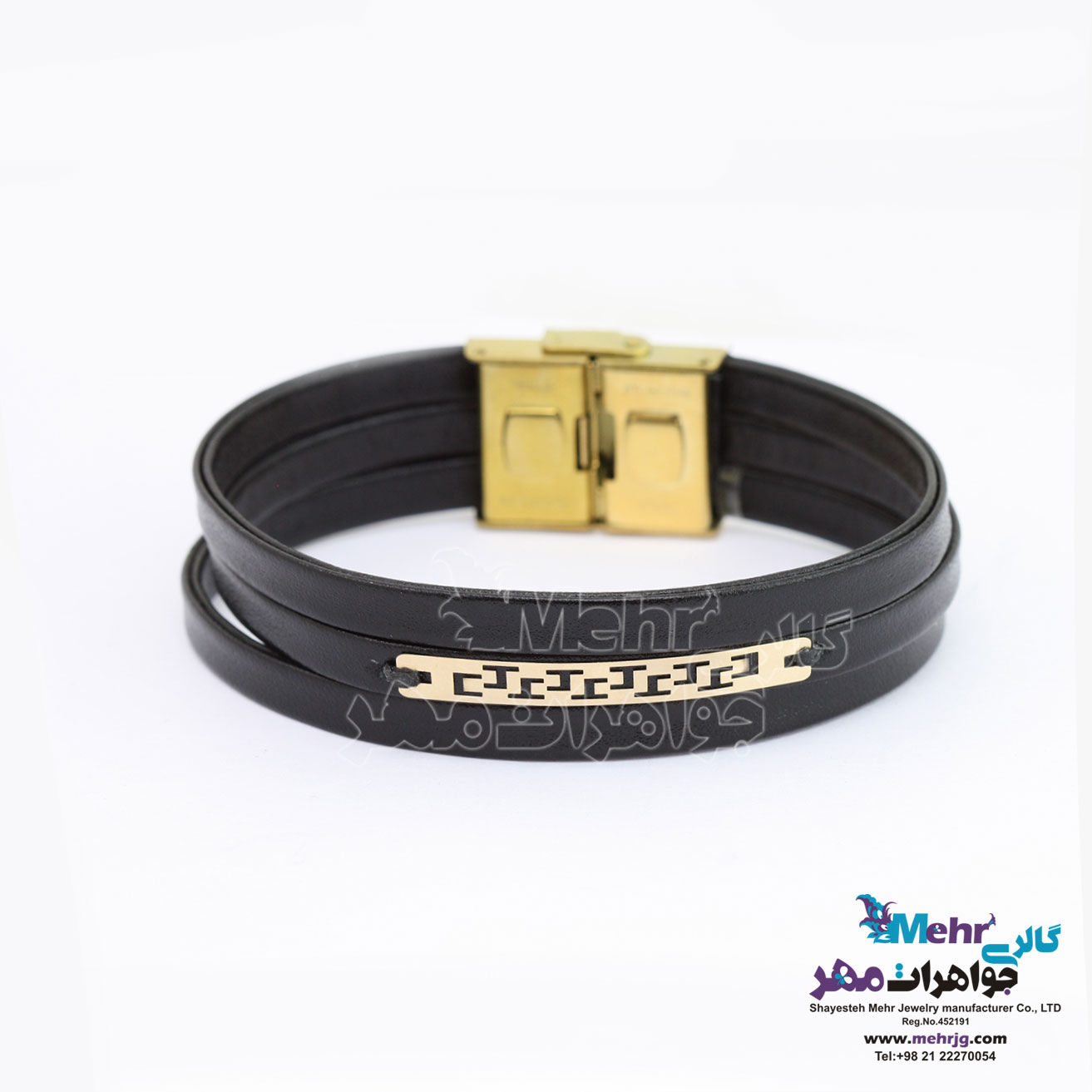 دستبند طلا و چرم - طرح هندسی