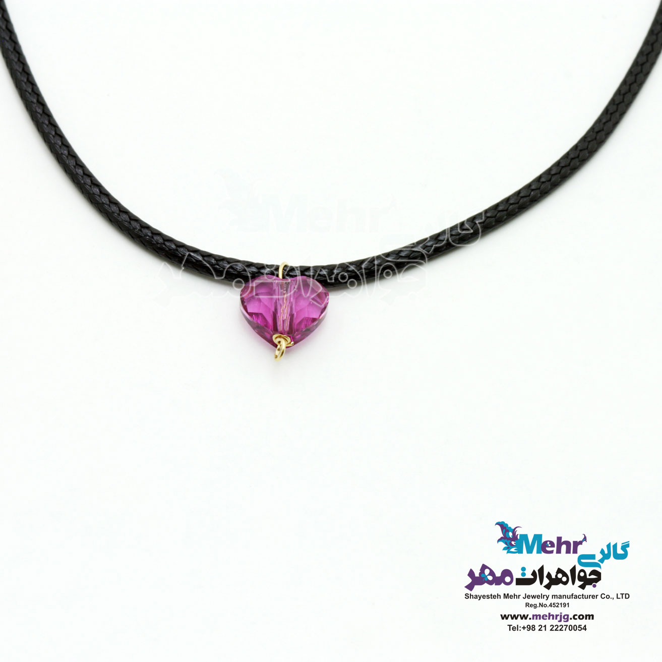 گردنبند طلا و چرم - سنگ سواروسکی قلب