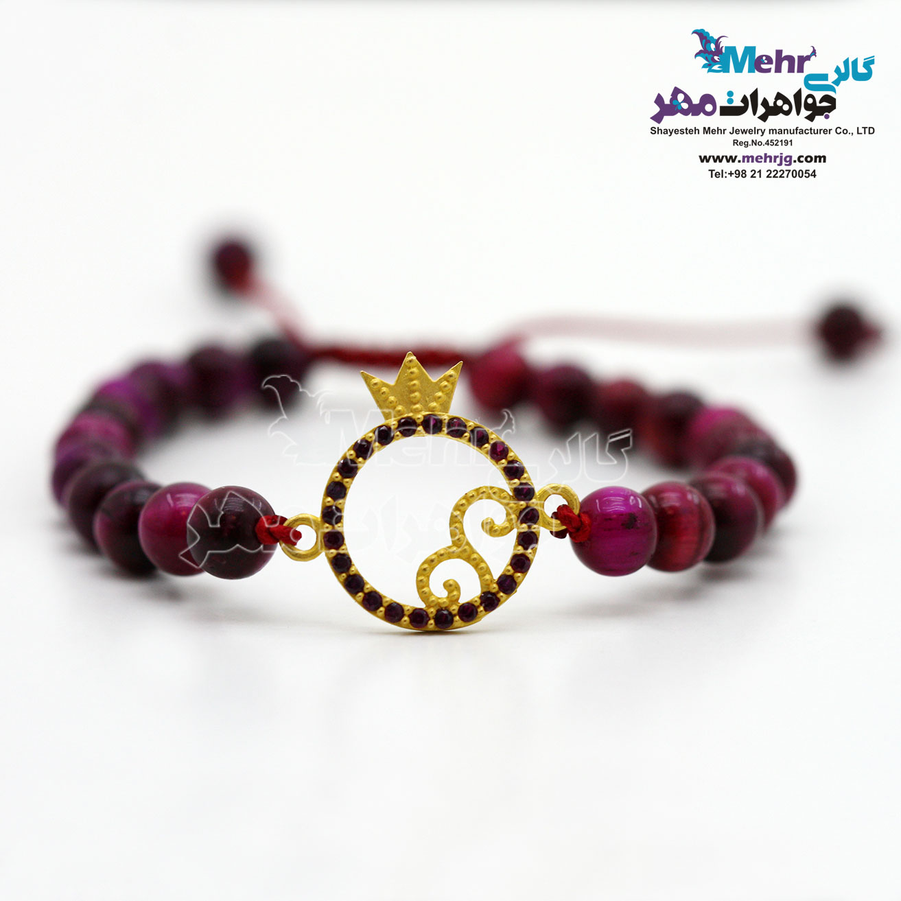 دستبند طلا و سنگ - طرح انار