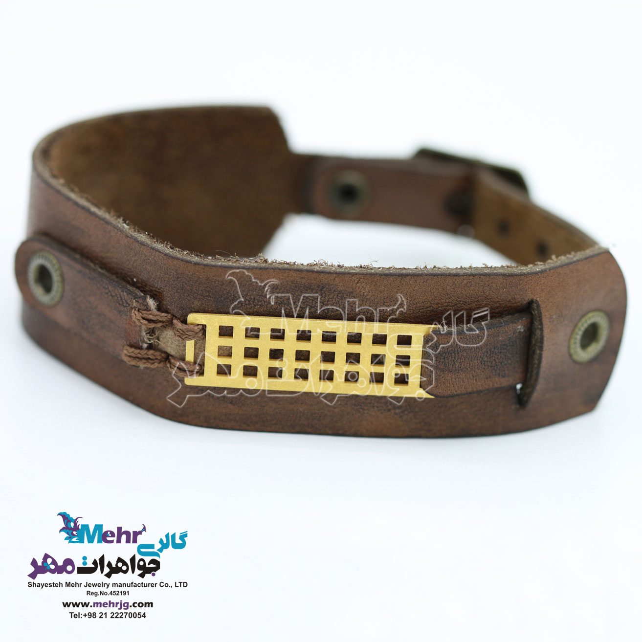 دستبند طلا و چرم - طرح حصیری