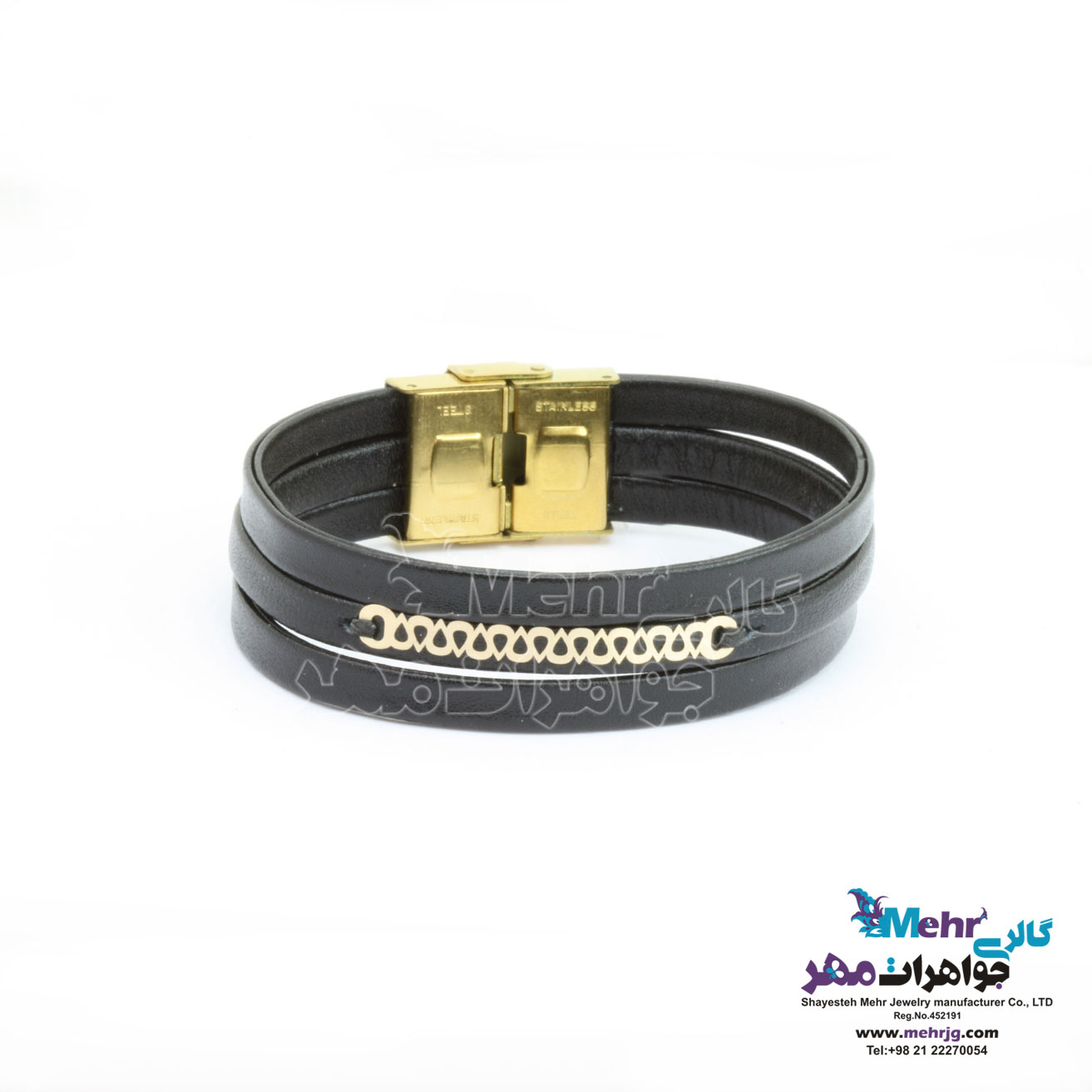 دستبند طلا و چرم - طرح اشکی