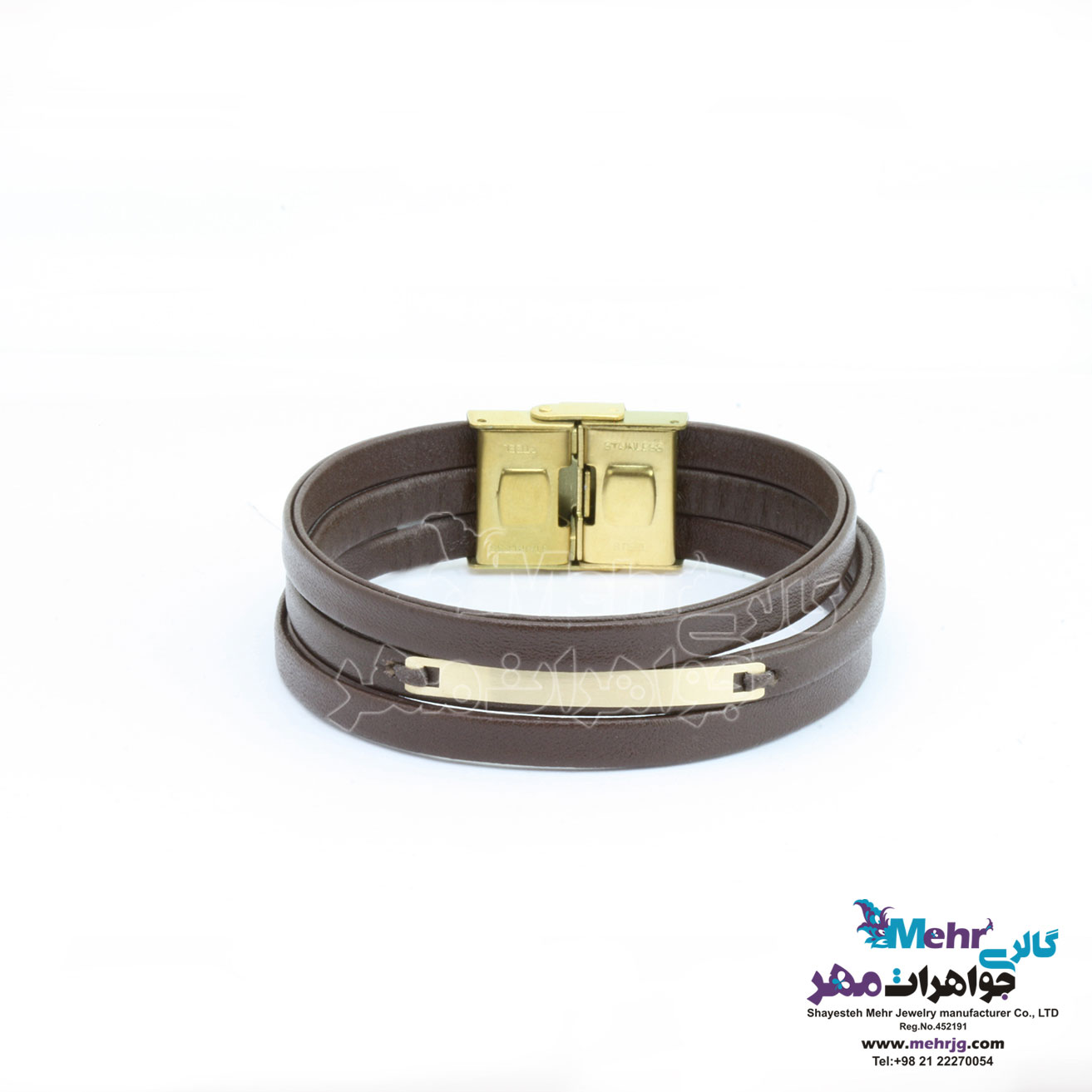 دستبند طلا و چرم - طرح هندسی