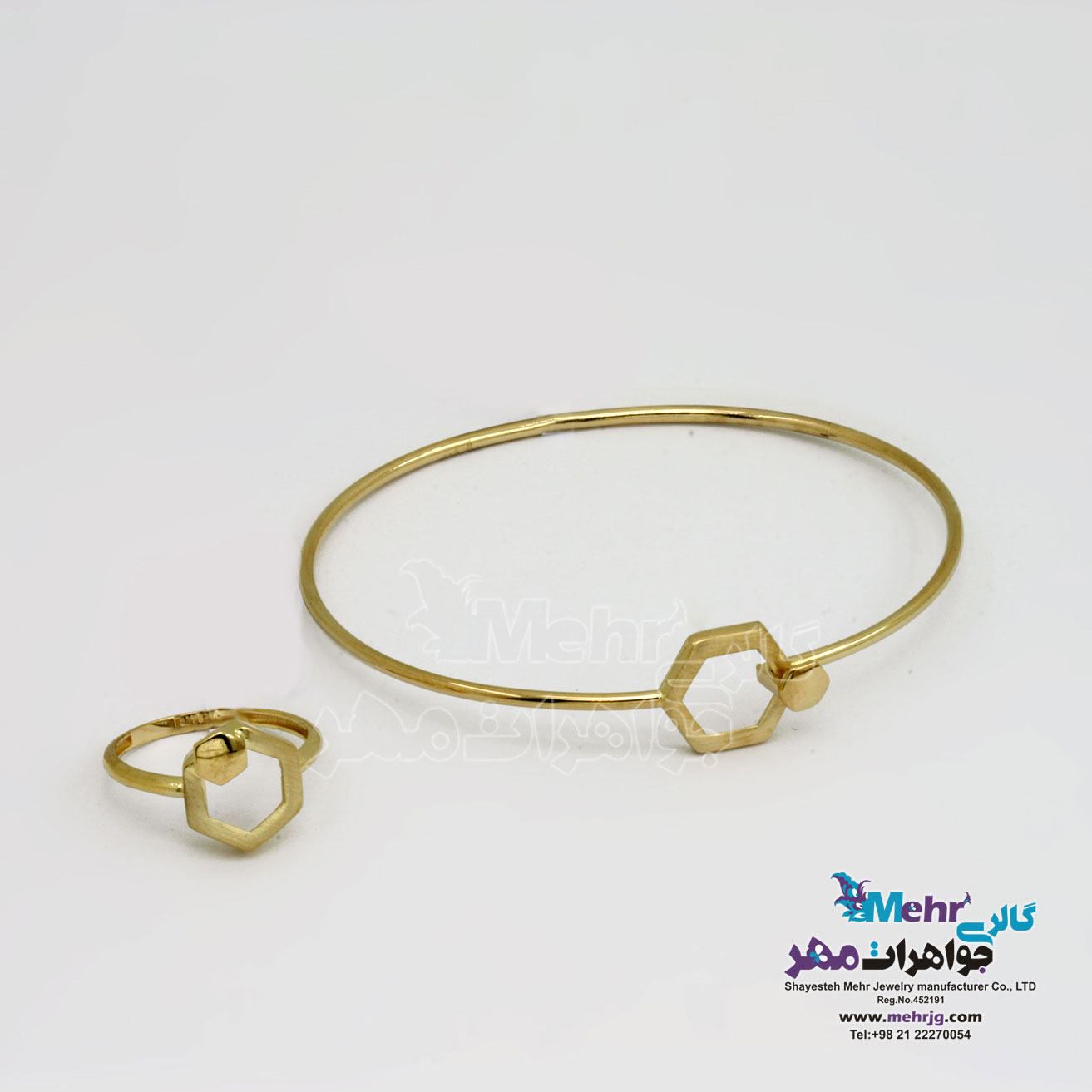 نیم ست طلا - دستبند و انگشتر - طرح هندسی