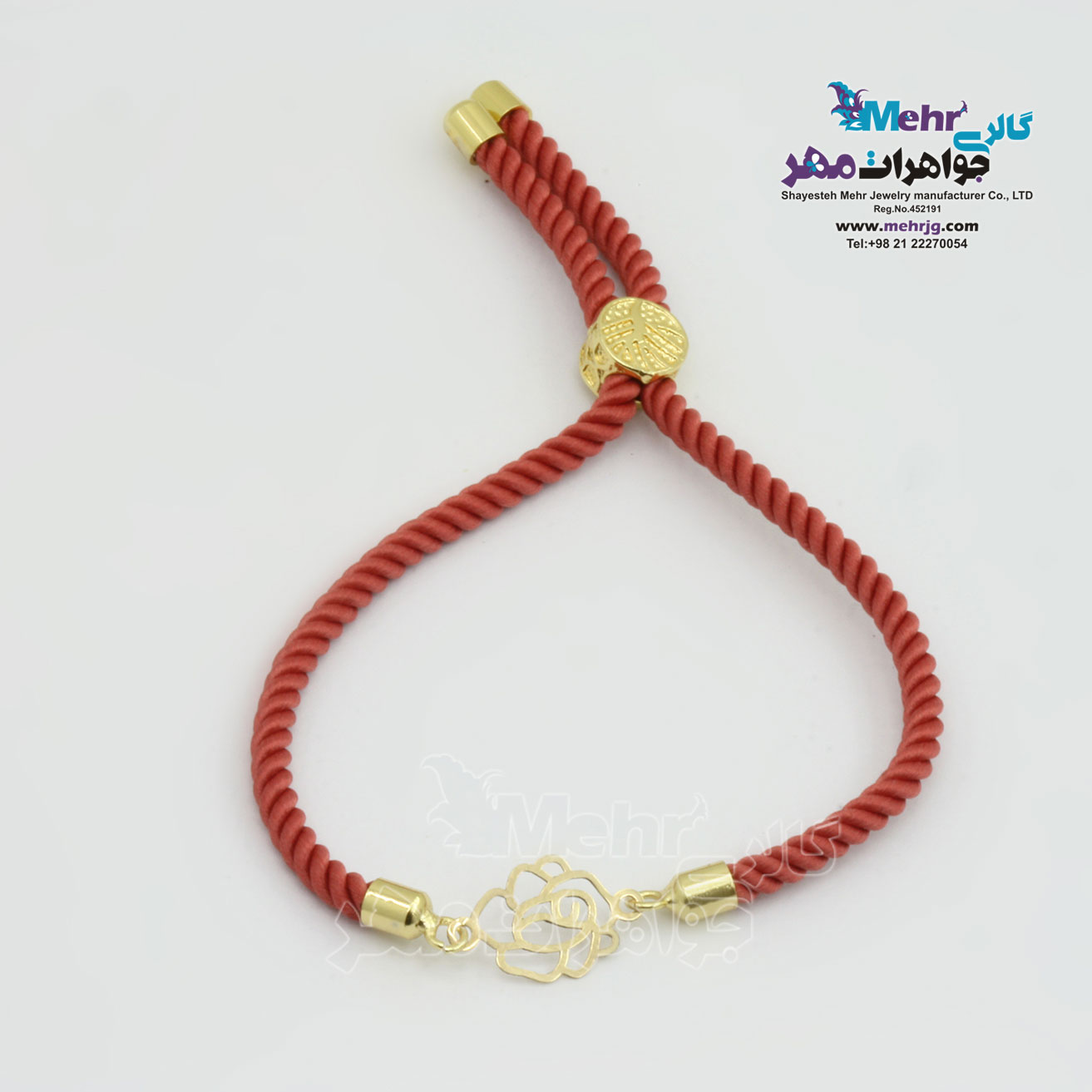 دستبند طلا و بافت - طرح گل