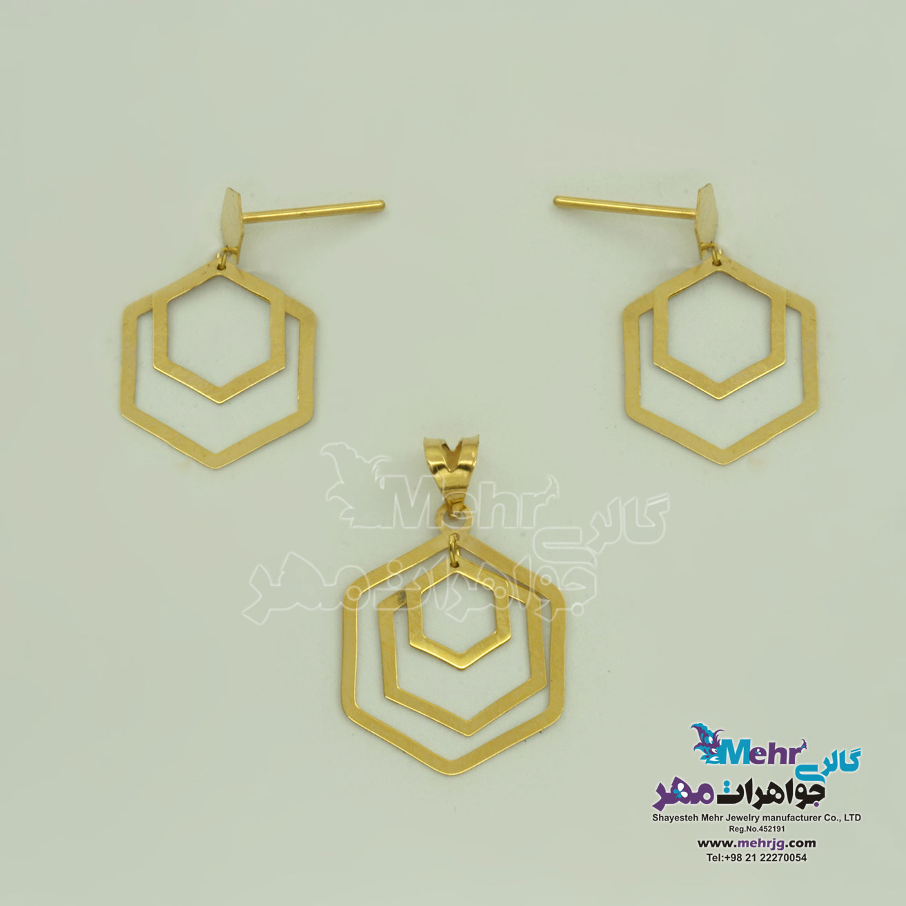 نیم ست طلا - آویز و گوشواره - طرح هندسی