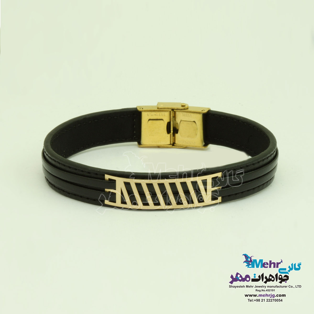 دستبند طلا و چرم - طرح خطوط موازی