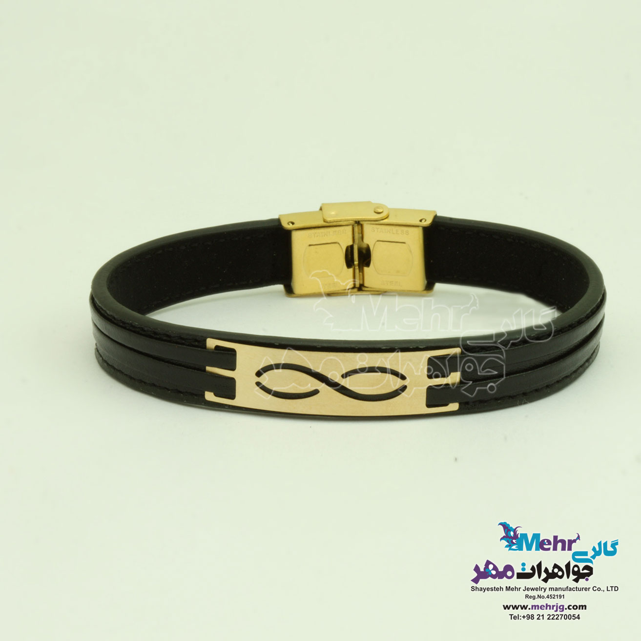 دستبند طلا و چرم - طرح بینهایت