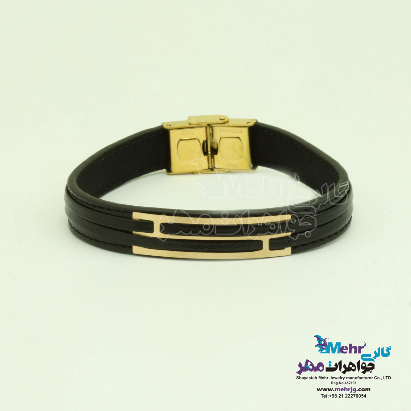 دستبند طلا و چرم - طرح هندسی