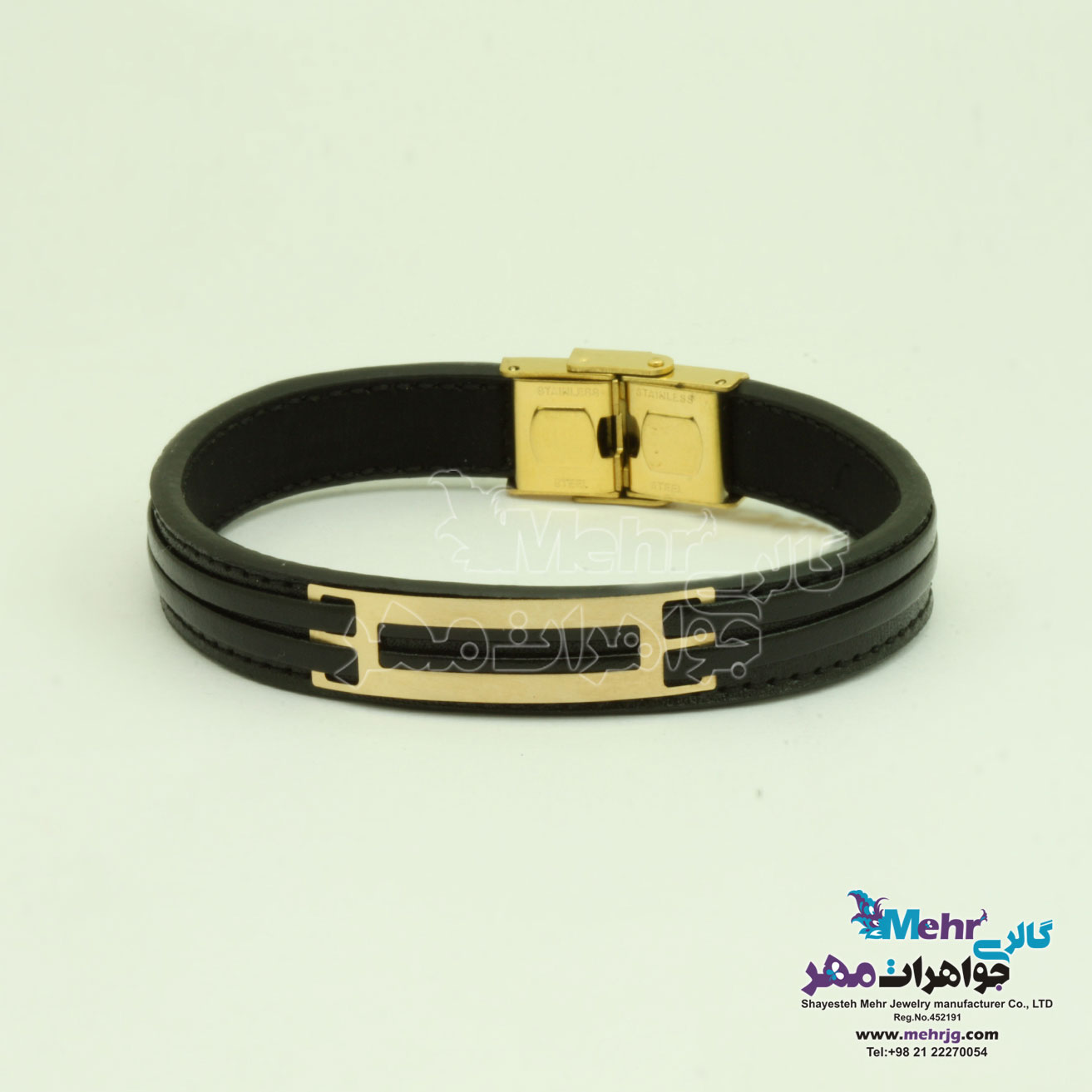 دستبند طلا و چرم - طرح خطوط موازی