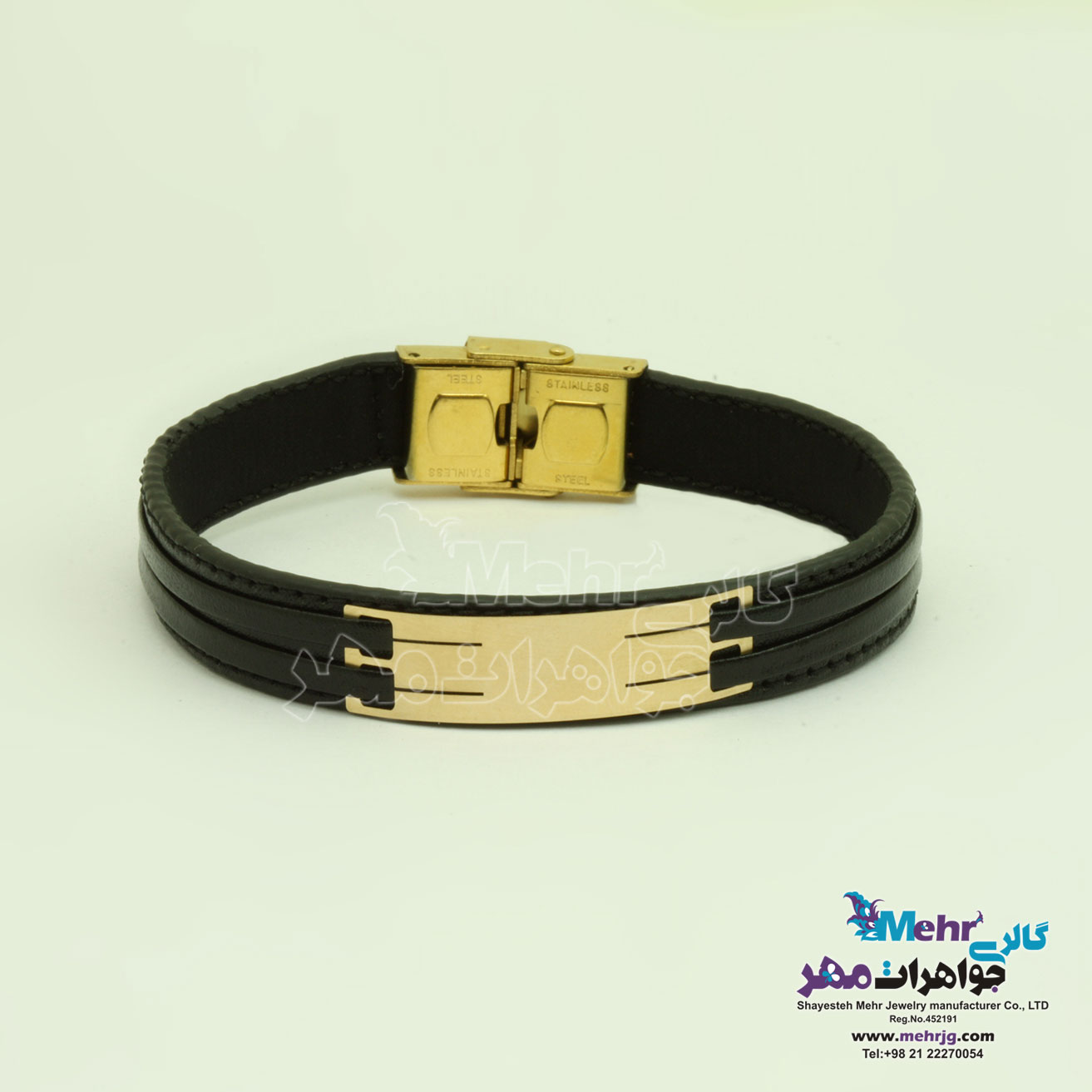 دستبند طلا و چرم - طرح خطوط موازی