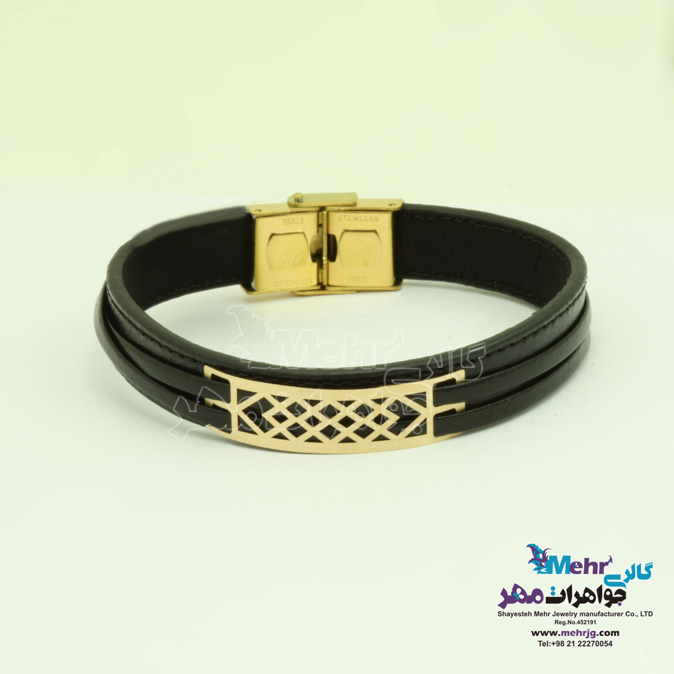 دستبند طلا و چرم - طرح هندسی
