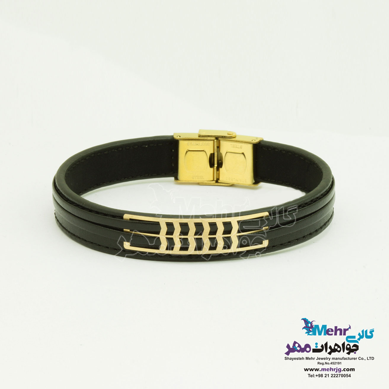 دستبند طلا و چرم - طرح هندسی