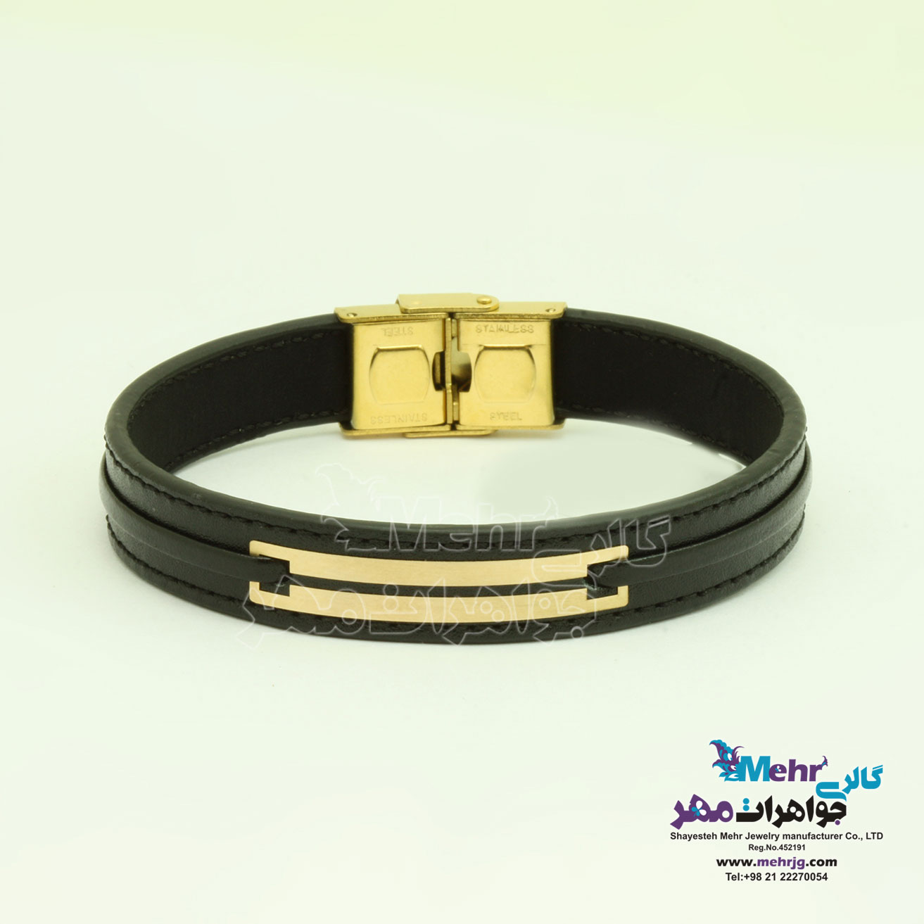 دستبند طلا و چرم - طرح خطوط موازی