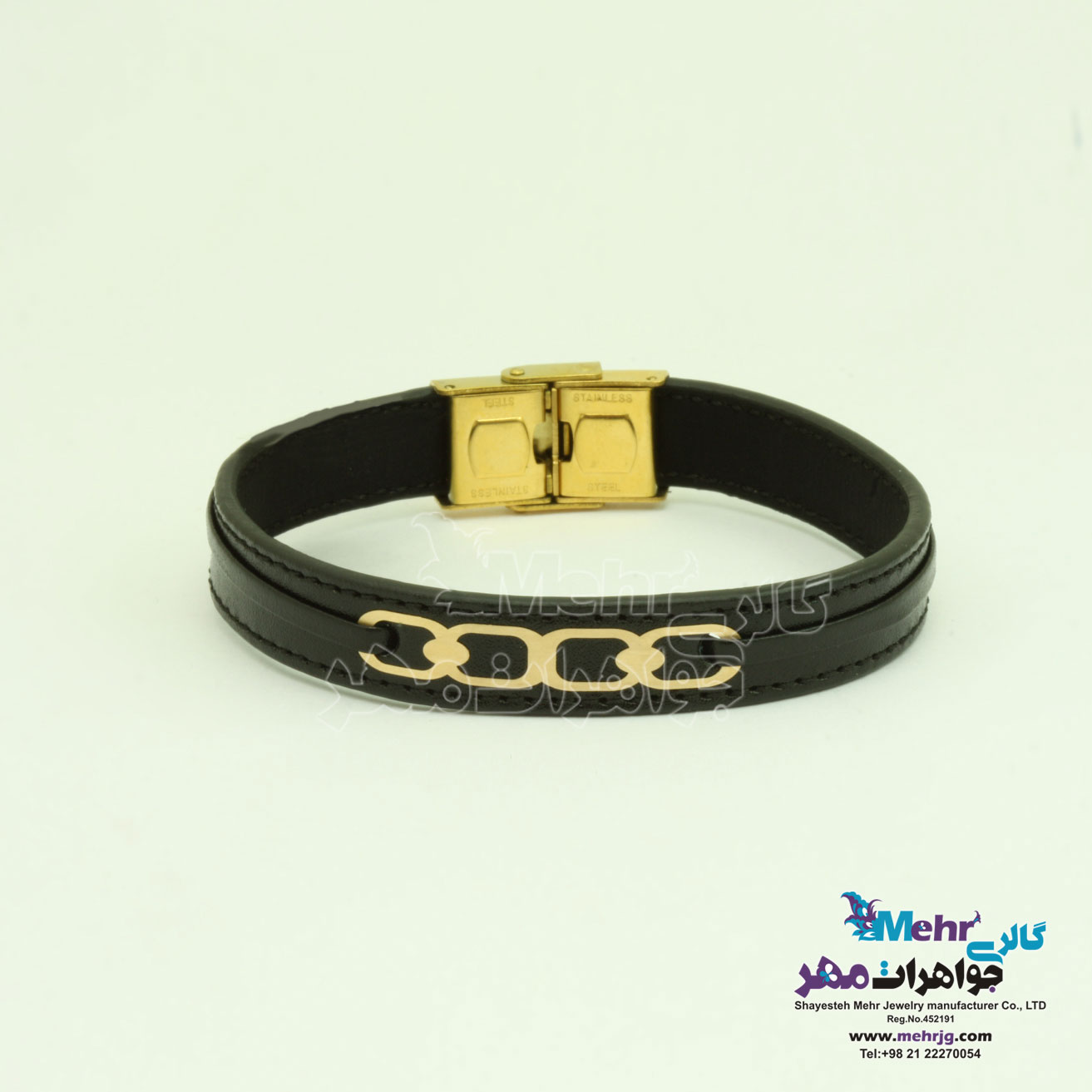 دستبند طلا و چرم - طرح هندسی