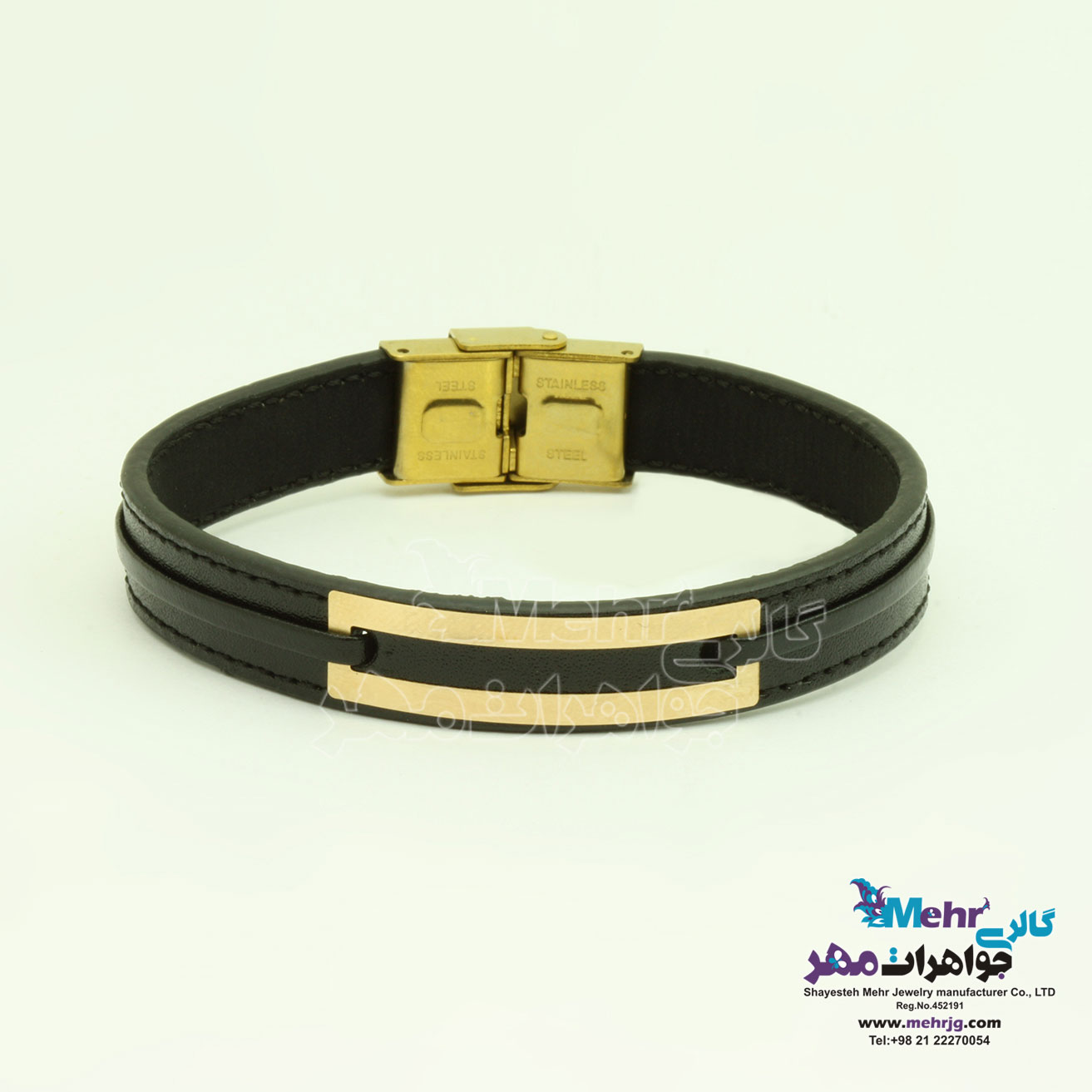 دستبند طلا و چرم - طرح هندسی