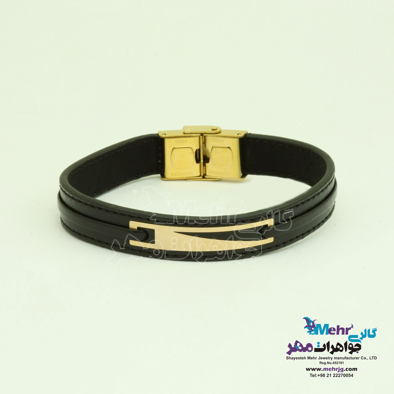 دستبند طلا و چرم - طرح هندسی