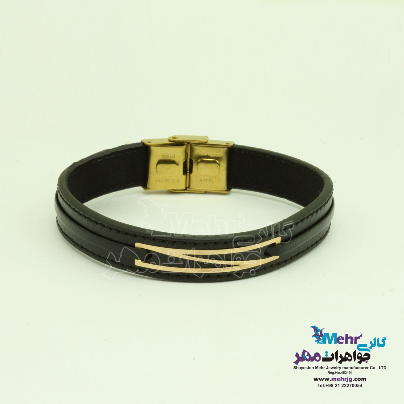 دستبند طلا و چرم - طرح خطوط موازی