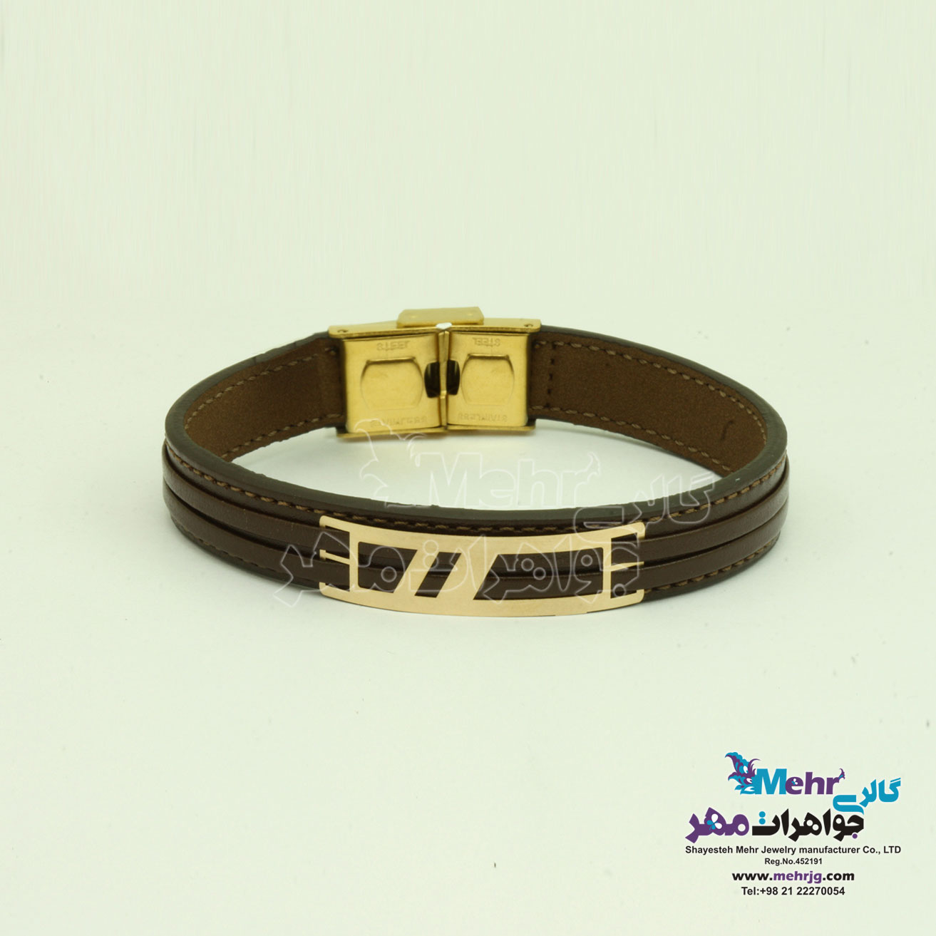 دستبند طلا و چرم - طرح خطوط موازی